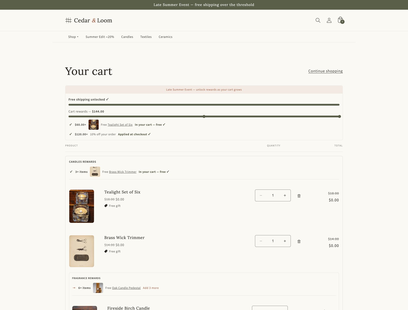 Nested promotion cards: a fragrance campaign rendered inside the candles campaign